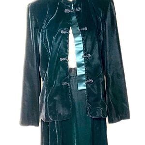 Norton McNaughton Green Velvet Suit – Blazer & Skirt/Pants Set, Holiday Evening